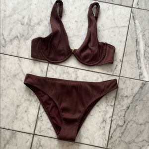 Ribbed Underwire Bikini Set in Deep Chocolate Brown